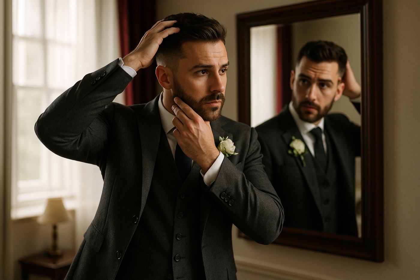 A groom in his suit with a fresh trim